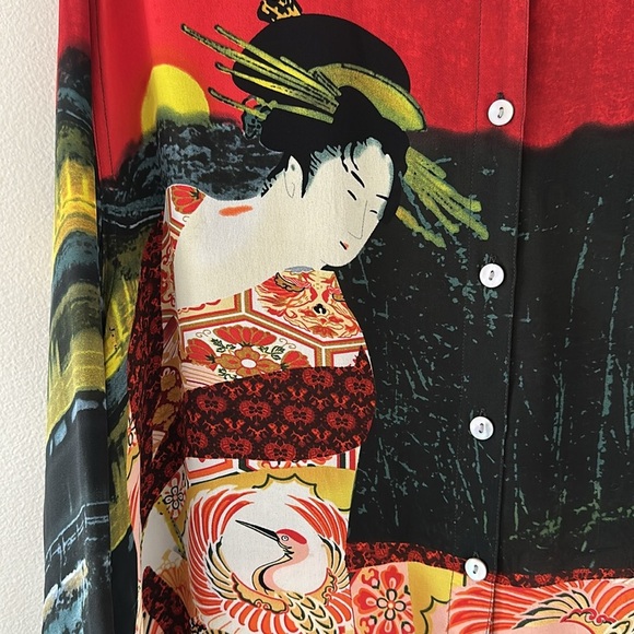 Chico's Womens 100% Silk Asian Geisha Top Blouse Red Black Sz 2(US Size 12) Chic - Picture 3 of 12